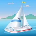 Yacht on the background of green mountains Royalty Free Stock Photo